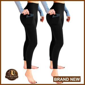 High Waisted Leggings with Pockets, 2 Pack, Soft Stretch Yoga Gym Wear